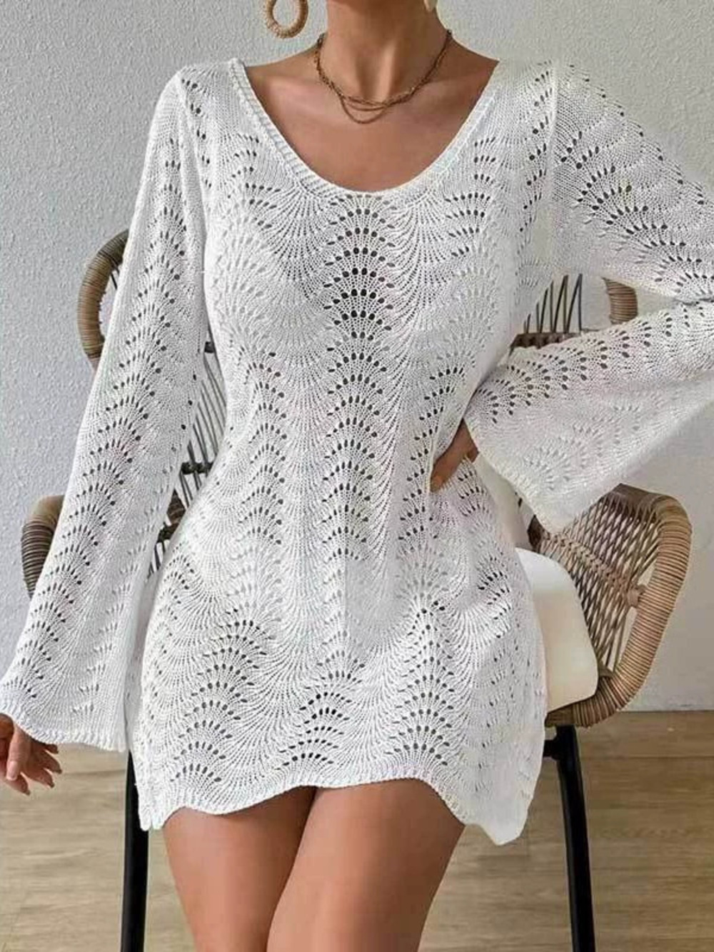 ZARA Fall Hollow Knit Sun Protection Sexy Loose Long Sleeve Beach Cover Up